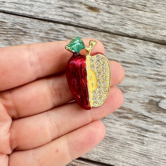 Fancy Apple Brooch Rhinestone Apple Brooch Teacher Jewelry Teacher Gift - Picture 2 of 3
